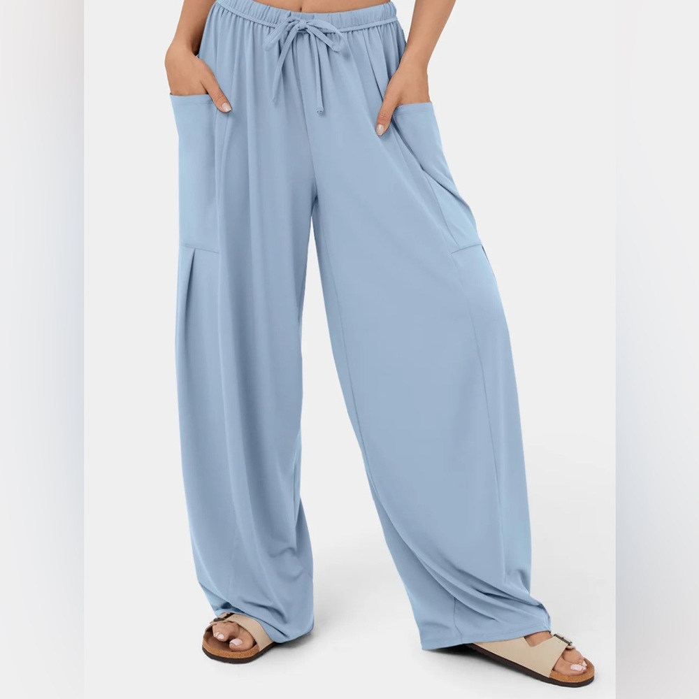 Mid Rise, elastic palazzo pants